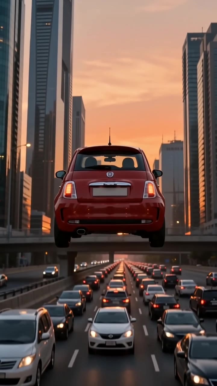Fly out of traffic AI video (HD sample)